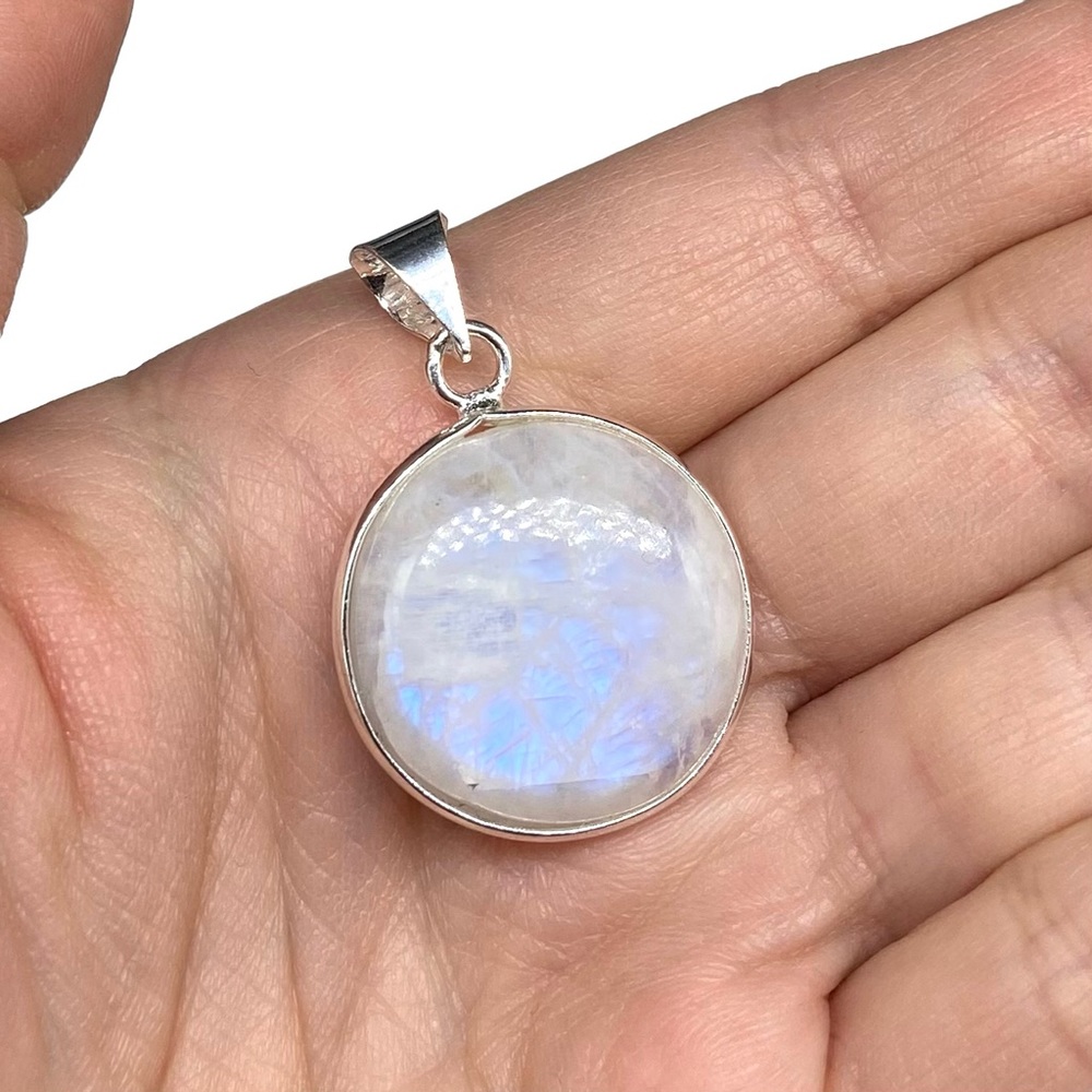 Rainbow Moonstone Necklace Pendant 925 Sterling Silver Overlay Natural Stone